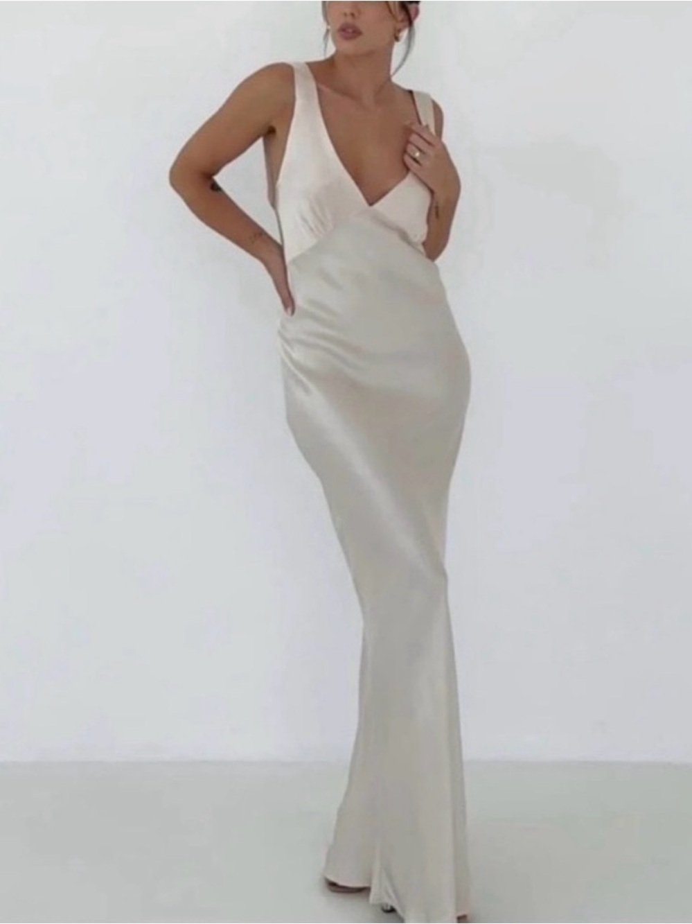 Rumored Sunset Strip Ivory Satin Maxi Dress Size S